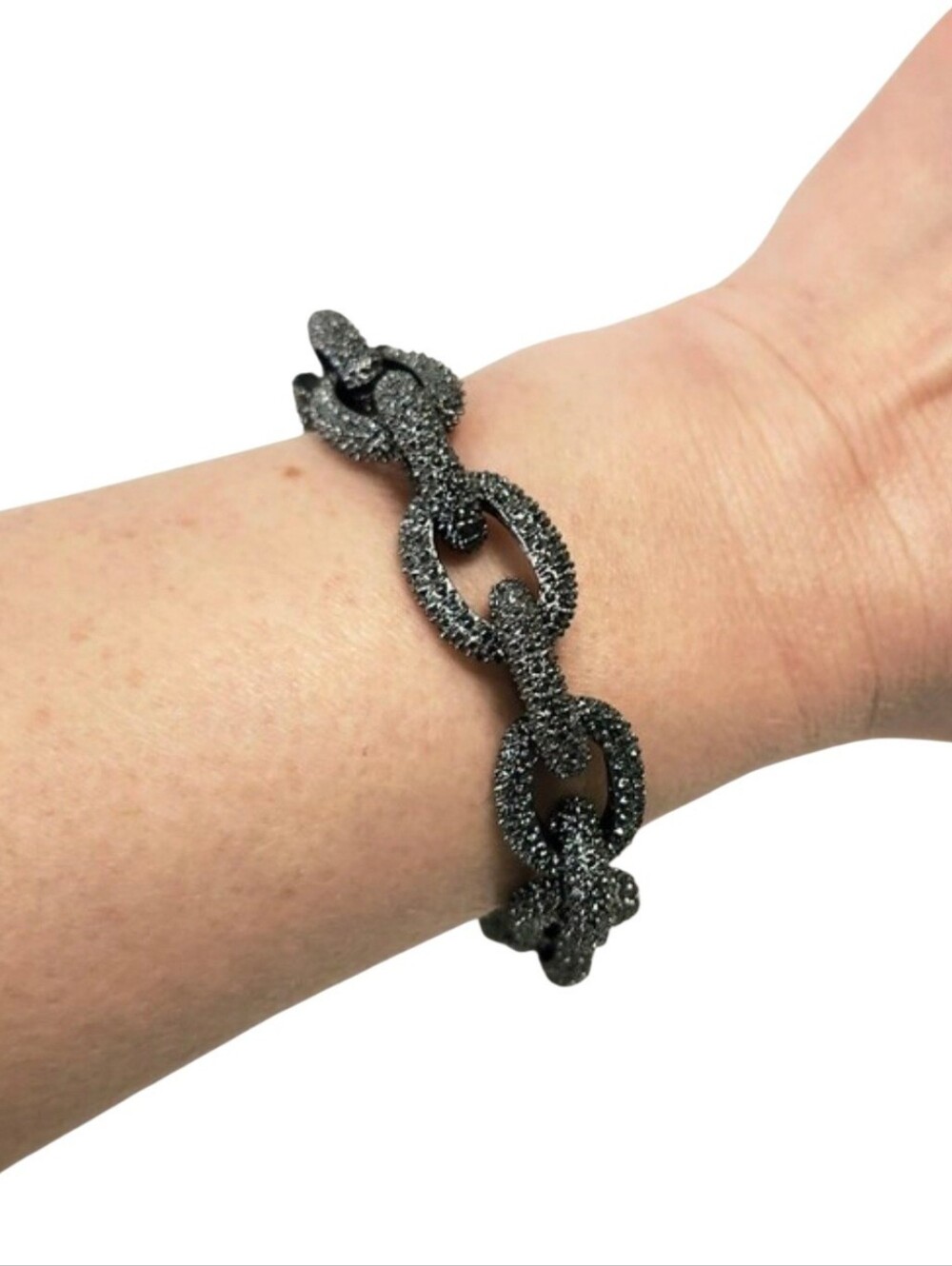 Black Metallic Link Chain Laser Cut Bracelet